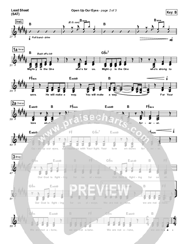 Open Up Our Eyes (Choral Anthem SATB) Lead Sheet (SAT) (Elevation Worship / Arr. Richard Kingsmore)