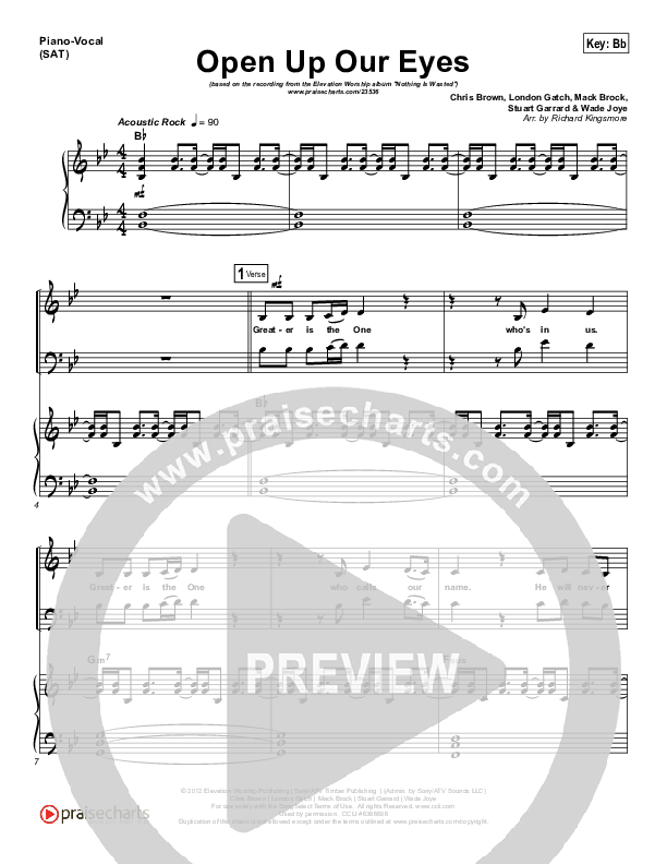 Open Up Our Eyes (Choral Anthem SATB) Piano/Vocal (Elevation Worship / Arr. Richard Kingsmore)
