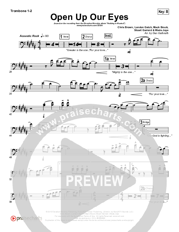 Open Up Our Eyes (Choral Anthem SATB) Trombone 1/2 (Elevation Worship / Arr. Richard Kingsmore)