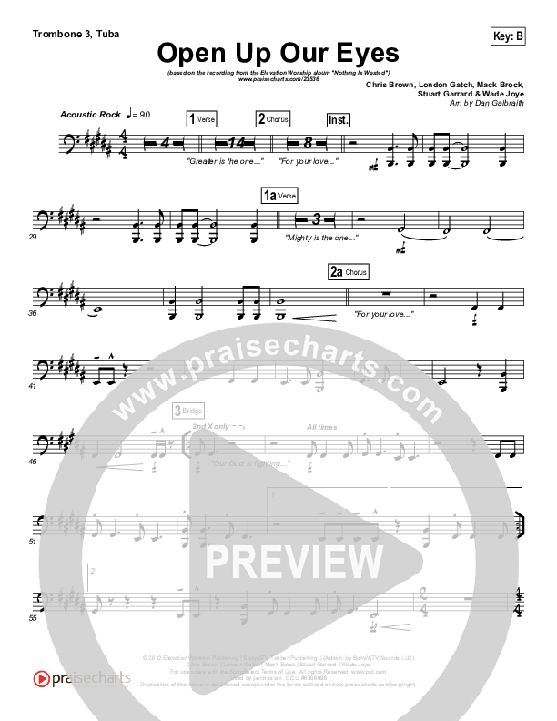 Open Up Our Eyes (Choral Anthem SATB) Trombone 3/Tuba (Elevation Worship / Arr. Richard Kingsmore)