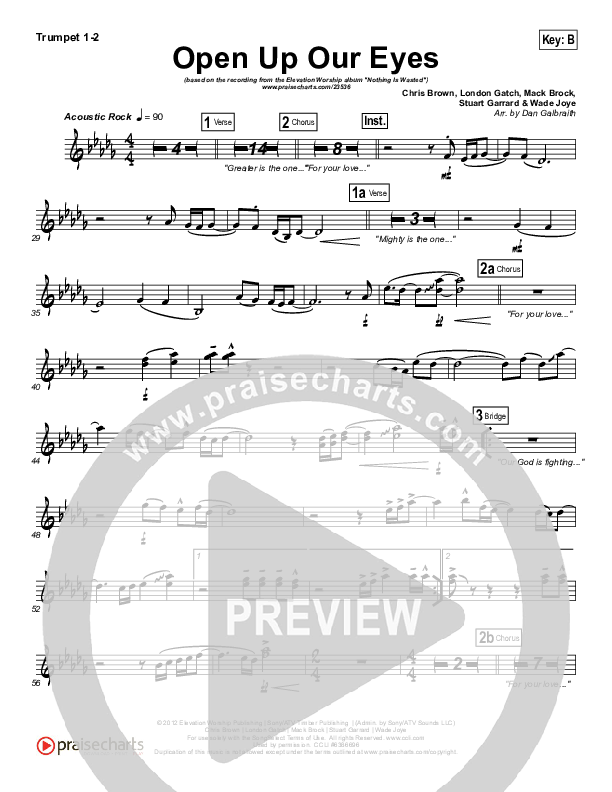Open Up Our Eyes (Choral Anthem SATB) Trumpet 1,2 (Elevation Worship / Arr. Richard Kingsmore)