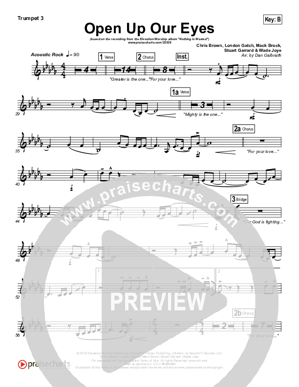Open Up Our Eyes (Choral Anthem SATB) Trumpet 3 (Elevation Worship / Arr. Richard Kingsmore)