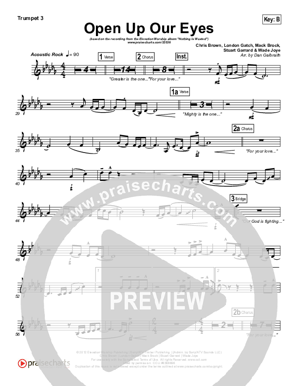 Open Up Our Eyes (Choral Anthem SATB) Trumpet 3 (Elevation Worship / Arr. Richard Kingsmore)