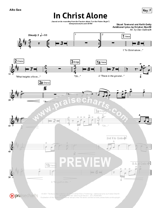 In Christ Alone (Choral Anthem SATB) Alto Sax (Kristian Stanfill / Passion / NextGen Worship / Arr. Richard Kingsmore)