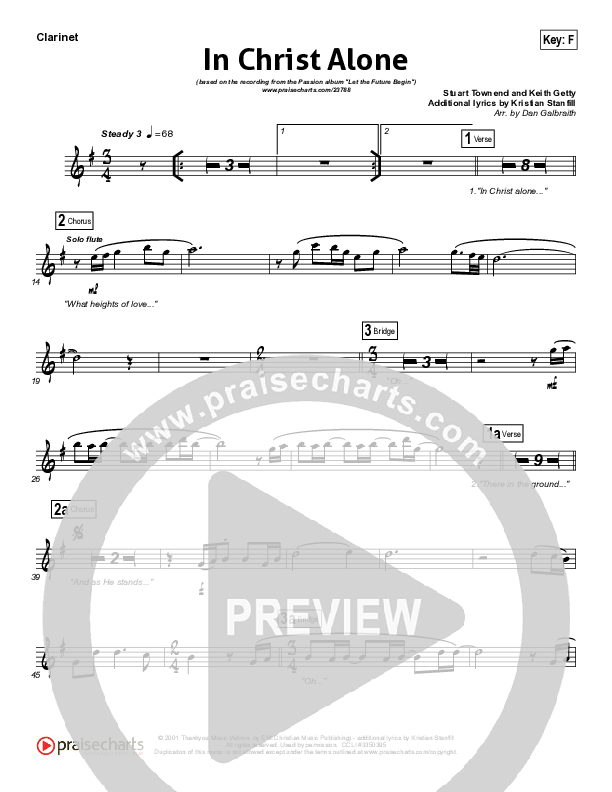 In Christ Alone (Choral Anthem SATB) Clarinet (Kristian Stanfill / Passion / NextGen Worship / Arr. Richard Kingsmore)