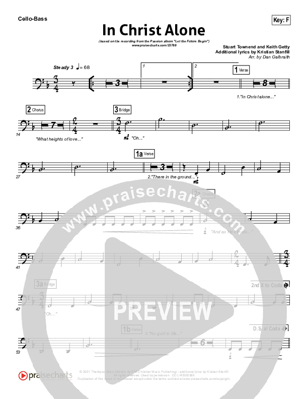 In Christ Alone (Choral Anthem SATB) Cello/Bass (Kristian Stanfill / Passion / NextGen Worship / Arr. Richard Kingsmore)