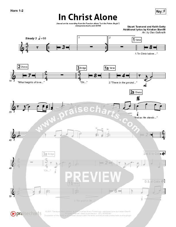 In Christ Alone (Choral Anthem SATB) French Horn 1/2 (Kristian Stanfill / Passion / NextGen Worship / Arr. Richard Kingsmore)