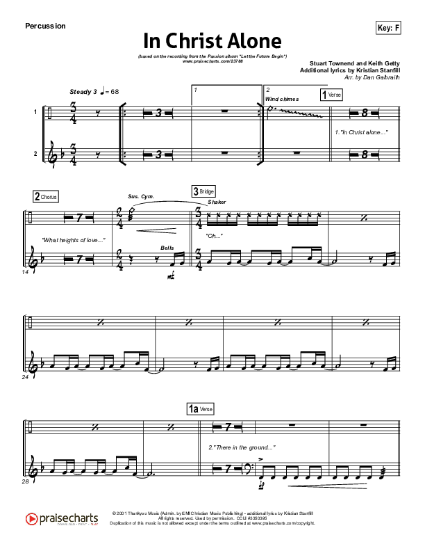 In Christ Alone (Choral Anthem SATB) Percussion (Kristian Stanfill / Passion / NextGen Worship / Arr. Richard Kingsmore)