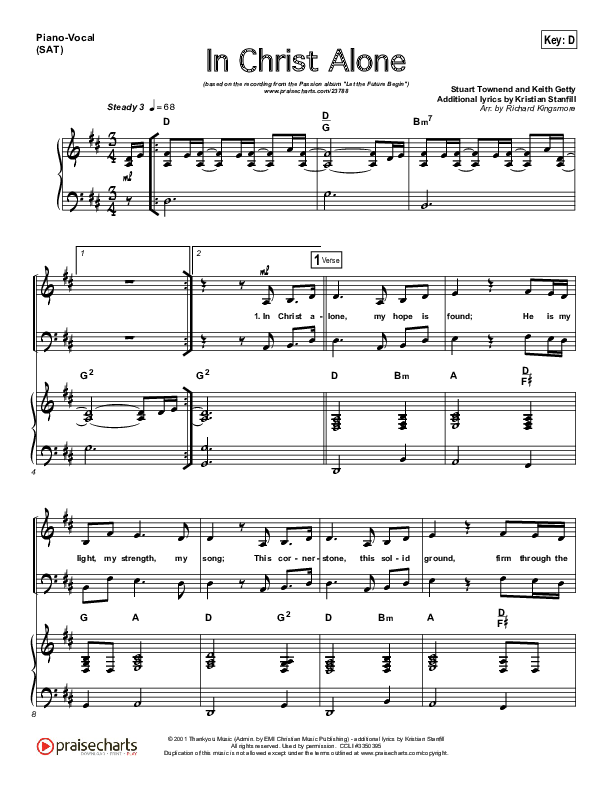 In Christ Alone (Choral Anthem SATB) Piano/Vocal (Kristian Stanfill / Passion / NextGen Worship / Arr. Richard Kingsmore)
