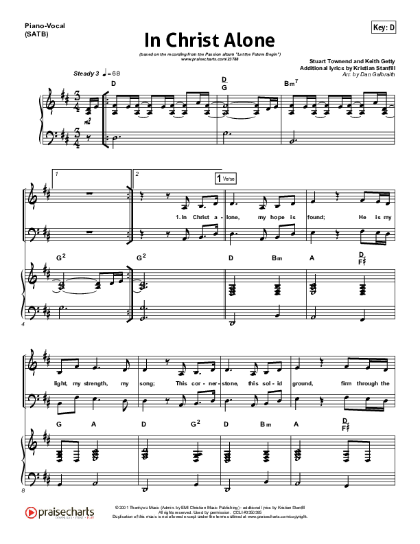 In Christ Alone (Choral Anthem SATB) Piano/Vocal (SATB) (Kristian Stanfill / Passion / NextGen Worship / Arr. Richard Kingsmore)