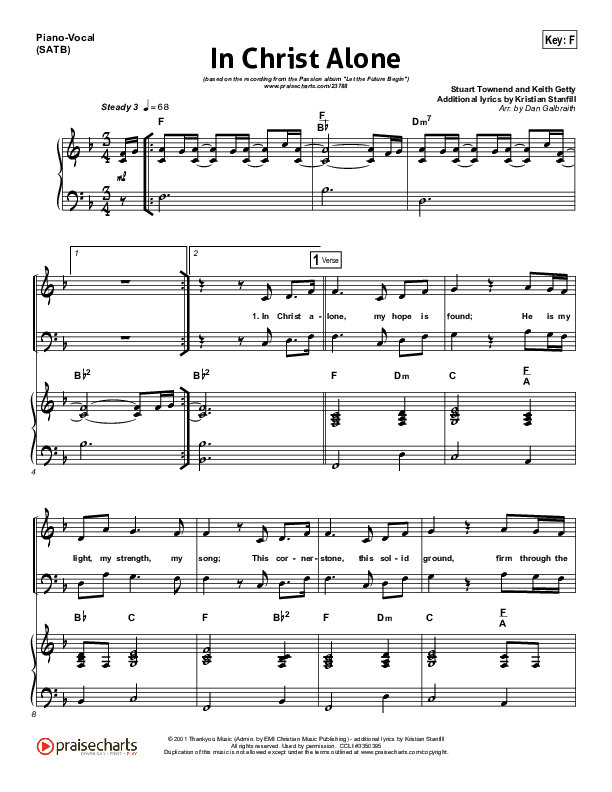 In Christ Alone (Choral Anthem SATB) Piano/Choir (SATB) (Kristian Stanfill / Passion / NextGen Worship / Arr. Richard Kingsmore)