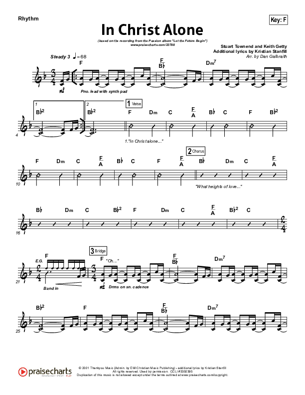 In Christ Alone (Choral Anthem SATB) Rhythm Chart (Kristian Stanfill / Passion / NextGen Worship / Arr. Richard Kingsmore)