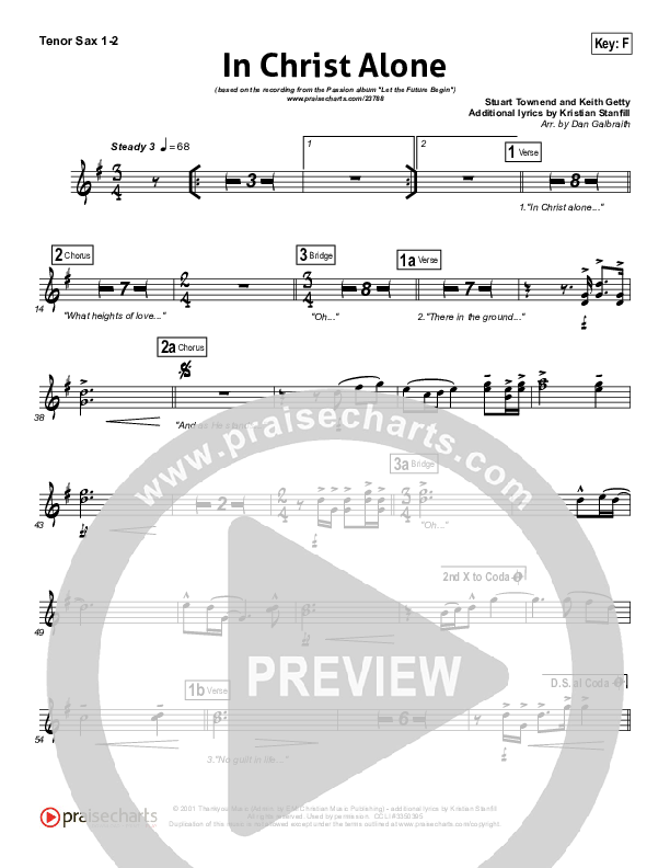 In Christ Alone (Choral Anthem SATB) Tenor Sax 1/2 (Kristian Stanfill / Passion / NextGen Worship / Arr. Richard Kingsmore)