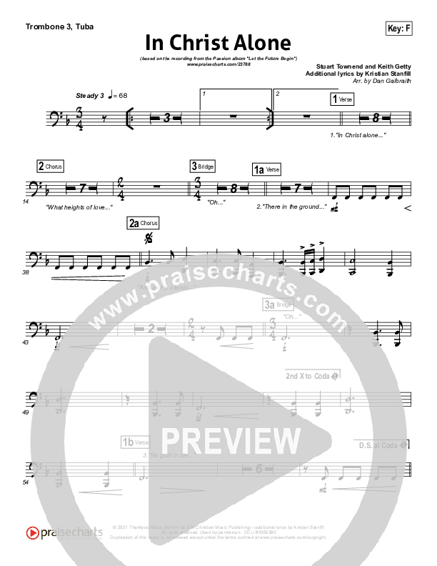 In Christ Alone (Choral Anthem SATB) Trombone 3/Tuba (Kristian Stanfill / Passion / NextGen Worship / Arr. Richard Kingsmore)