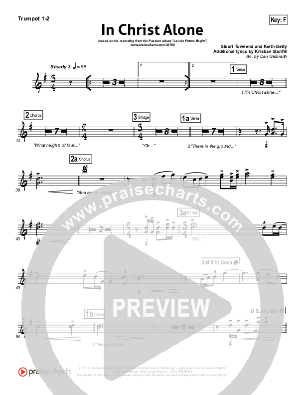 In Christ Alone (Choral Anthem SATB) Trumpet 1,2 (Kristian Stanfill / Passion / NextGen Worship / Arr. Richard Kingsmore)