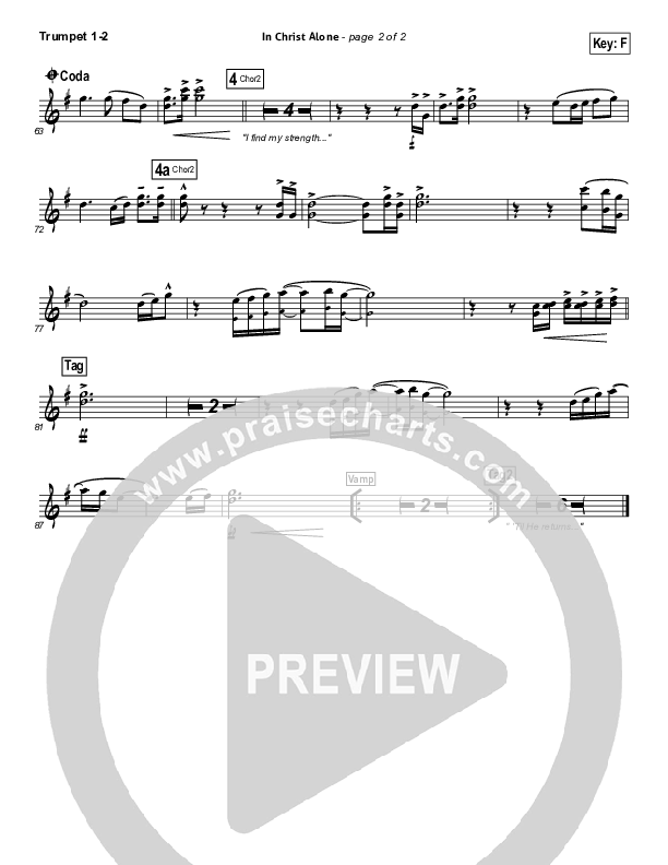 In Christ Alone (Choral Anthem SATB) Trumpet 1,2 (Kristian Stanfill / Passion / NextGen Worship / Arr. Richard Kingsmore)