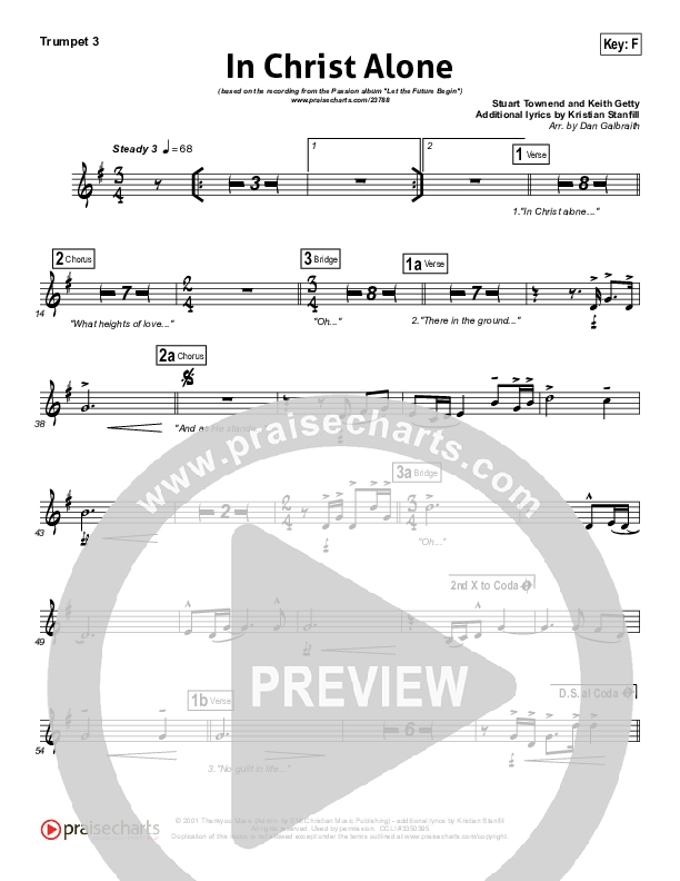In Christ Alone (Choral Anthem SATB) Trumpet 3 (Kristian Stanfill / Passion / NextGen Worship / Arr. Richard Kingsmore)