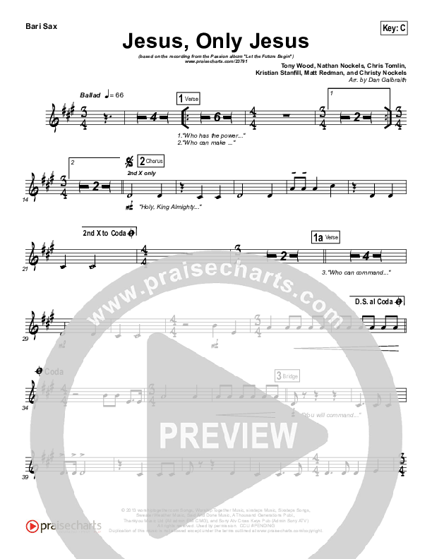 Jesus Only Jesus (Choral Anthem SATB) Bari Sax (Matt Redman / NextGen Worship / Arr. Richard Kingsmore)