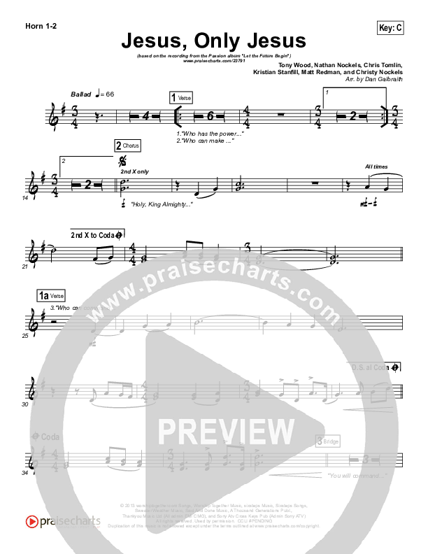 Jesus Only Jesus (Choral Anthem SATB) French Horn 1/2 (Matt Redman / NextGen Worship / Arr. Richard Kingsmore)