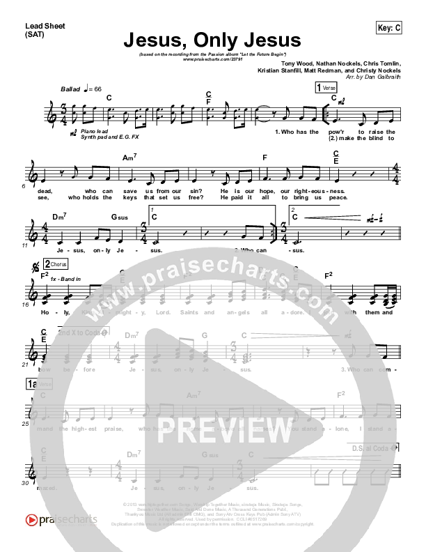 Jesus Only Jesus (Choral Anthem SATB) Lead Sheet (SAT) (Matt Redman / NextGen Worship / Arr. Richard Kingsmore)