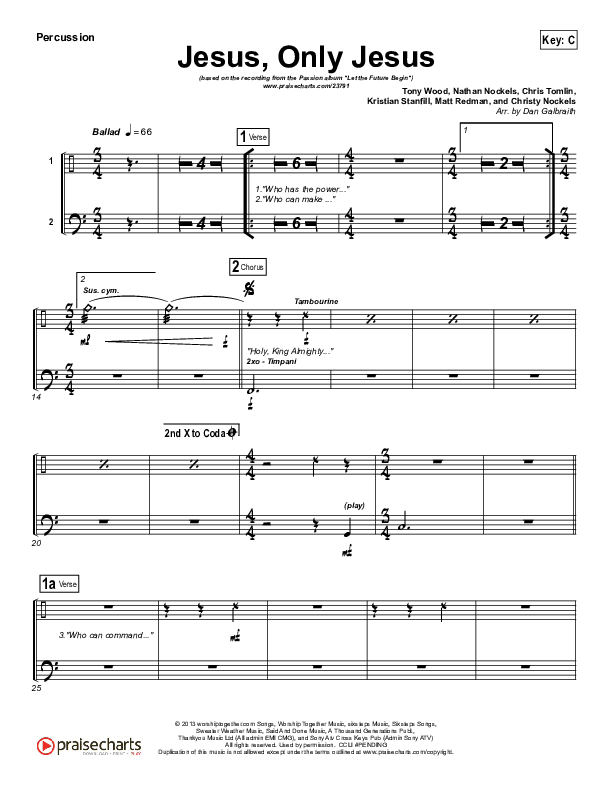 Jesus Only Jesus (Choral Anthem SATB) Percussion (Matt Redman / NextGen Worship / Arr. Richard Kingsmore)