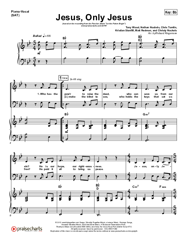 Jesus Only Jesus (Choral Anthem SATB) Piano/Vocal (Matt Redman / NextGen Worship / Arr. Richard Kingsmore)
