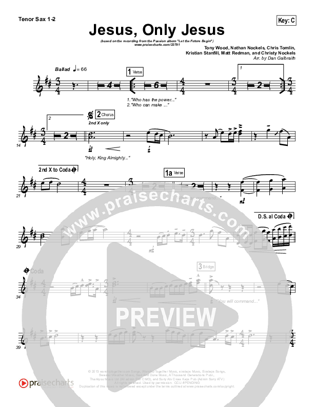 Jesus Only Jesus (Choral Anthem SATB) Tenor Sax 1/2 (Matt Redman / NextGen Worship / Arr. Richard Kingsmore)