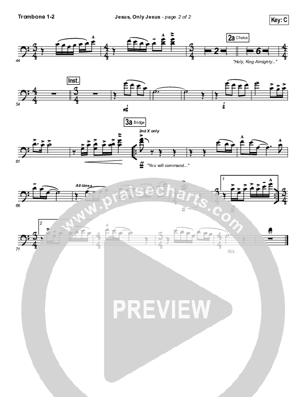 Jesus Only Jesus (Choral Anthem SATB) Trombone 1/2 (Matt Redman / NextGen Worship / Arr. Richard Kingsmore)