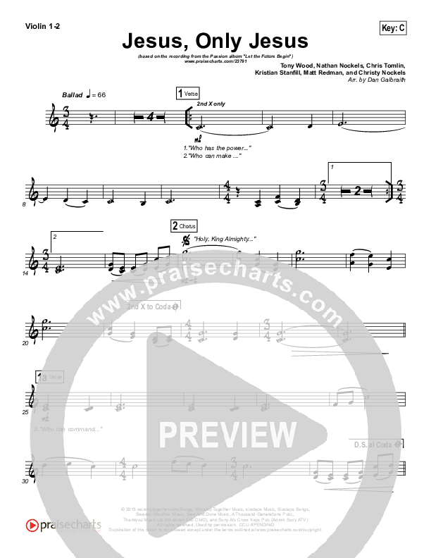 Jesus Only Jesus (Choral Anthem SATB) Violin 1/2 (Matt Redman / NextGen Worship / Arr. Richard Kingsmore)