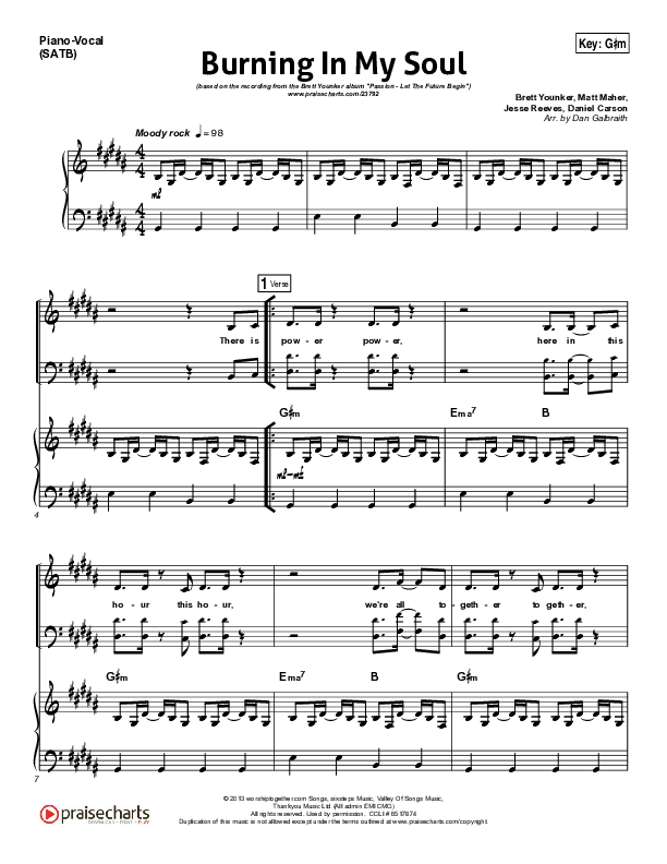 Burning In My Soul (Choral Anthem SATB) Piano/Choir (SATB) (Brett Younker / Passion / Arr. Richard Kingsmore)