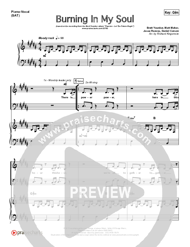 Burning In My Soul (Choral Anthem SATB) Piano/Vocal (Brett Younker / Passion / Arr. Richard Kingsmore)