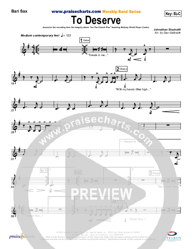 To Deserve Bari Sax (Bethany Music / Jonathan Stockstill)