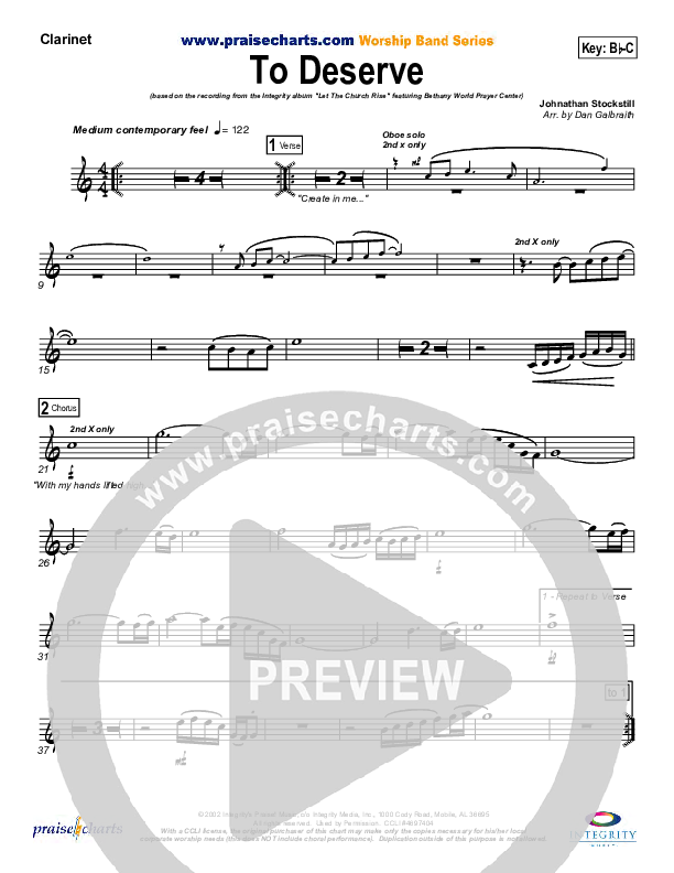 To Deserve Clarinet (Bethany Music / Jonathan Stockstill)