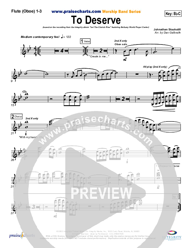 To Deserve Flute/Oboe 1/2/3 (Bethany Music / Jonathan Stockstill)