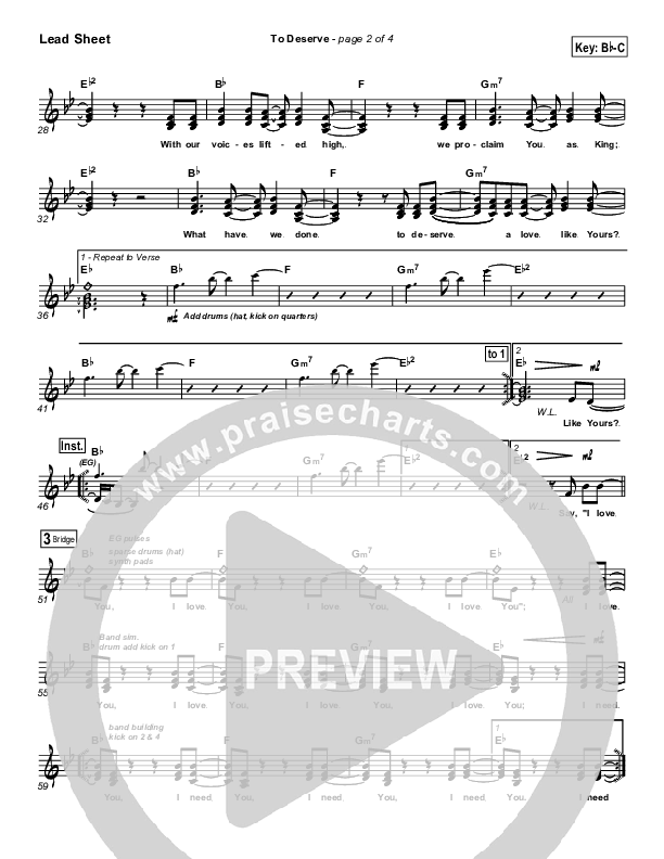 To Deserve Lead Sheet (Bethany Music / Jonathan Stockstill)