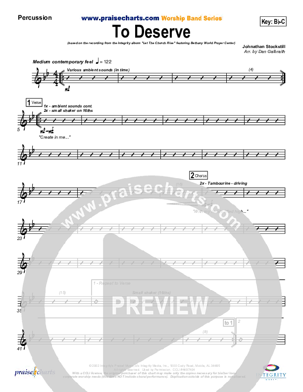 To Deserve Percussion (Bethany Music / Jonathan Stockstill)