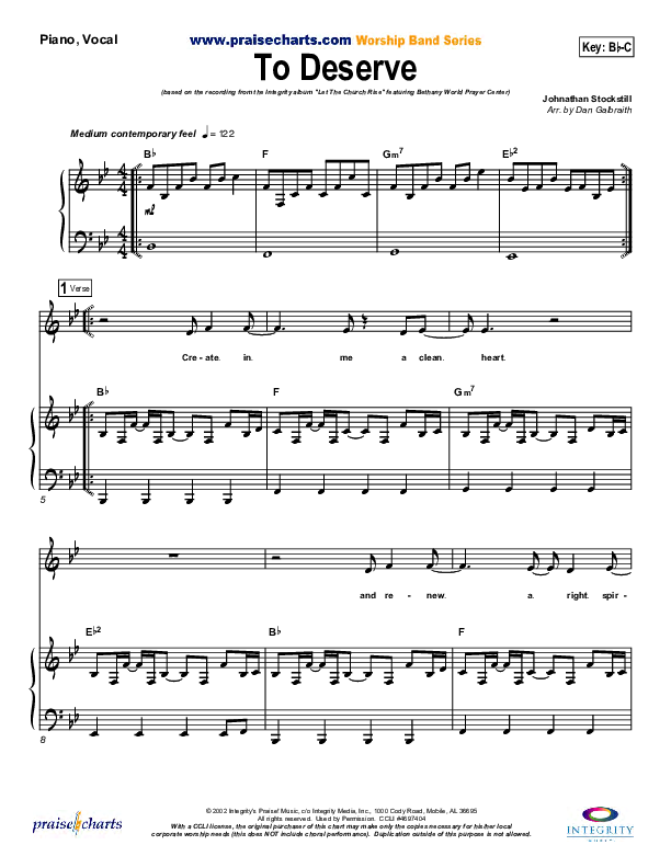 To Deserve Piano/Vocal (Bethany Music / Jonathan Stockstill)