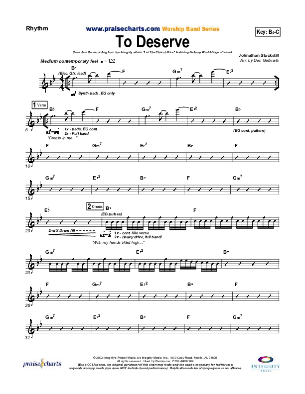 To Deserve Rhythm Chart (Bethany Music / Jonathan Stockstill)