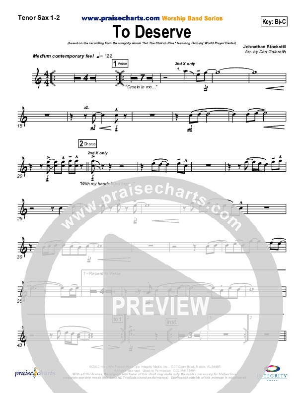 To Deserve Tenor Sax 1/2 (Bethany Music / Jonathan Stockstill)