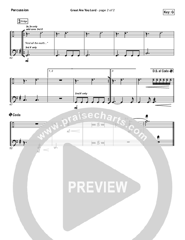 Great Are You Lord (Choral Anthem SATB) Percussion (All Sons & Daughters / NextGen Worship / Arr. Richard Kingsmore)