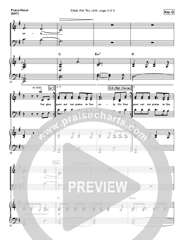 Great Are You Lord (Choral Anthem SATB) Piano/Vocal (All Sons & Daughters / NextGen Worship / Arr. Richard Kingsmore)