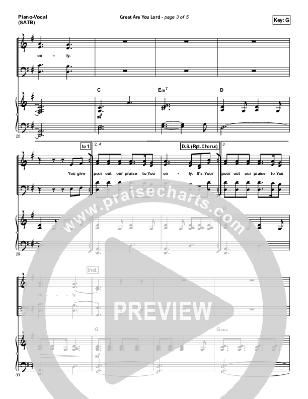 Great Are You Lord (Choral Anthem SATB) Piano/Vocal (SATB) (All Sons & Daughters / NextGen Worship / Arr. Richard Kingsmore)