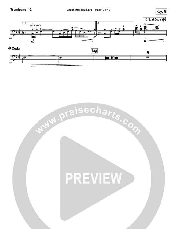 Great Are You Lord (Choral Anthem SATB) Trombone 1/2 (All Sons & Daughters / NextGen Worship / Arr. Richard Kingsmore)