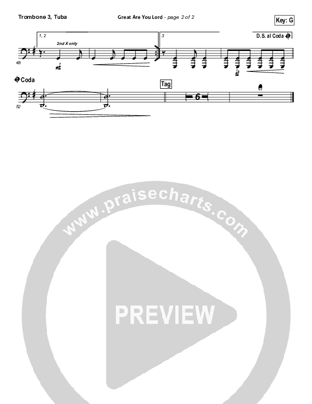 Great Are You Lord (Choral Anthem SATB) Trombone 3/Tuba (All Sons & Daughters / NextGen Worship / Arr. Richard Kingsmore)