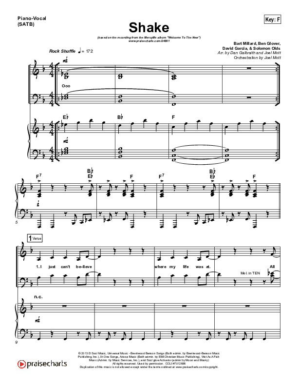 Shake Piano/Vocal (SATB) (MercyMe)