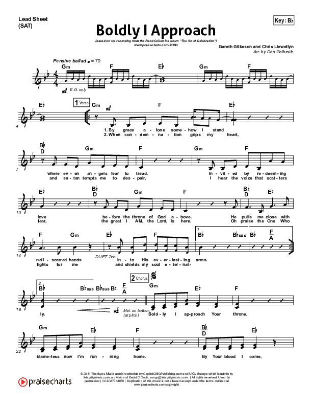 Boldly I Approach (The Art Of Celebration) Lead Sheet (SAT) (Rend Collective)