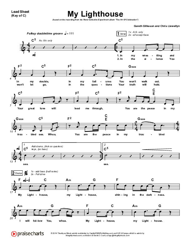 My Lighthouse Lead Sheet (Melody) (Rend Collective)