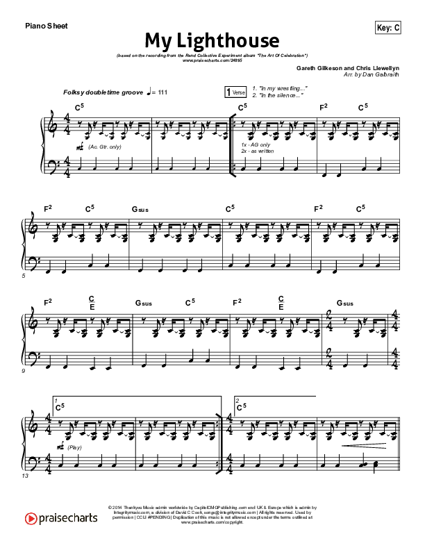 My Lighthouse Piano Sheet (Rend Collective)