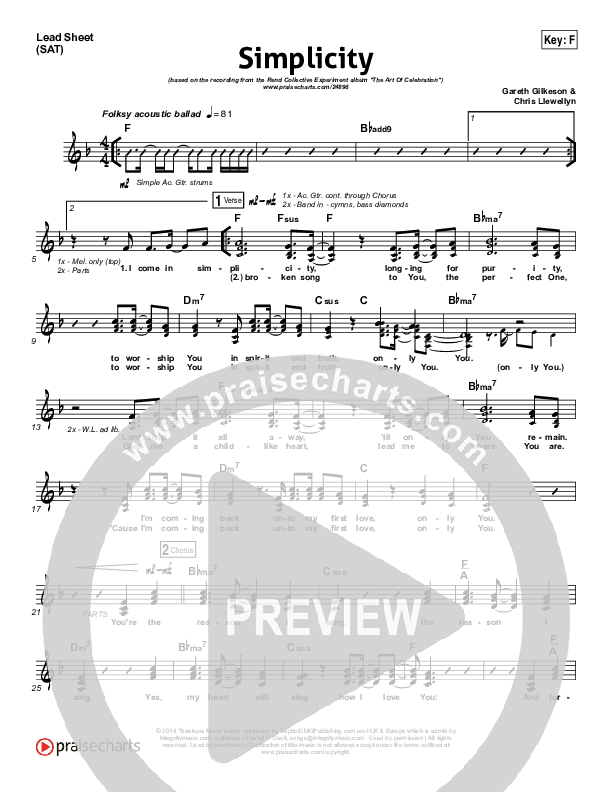 Simplicity Lead Sheet (SAT) (Rend Collective)