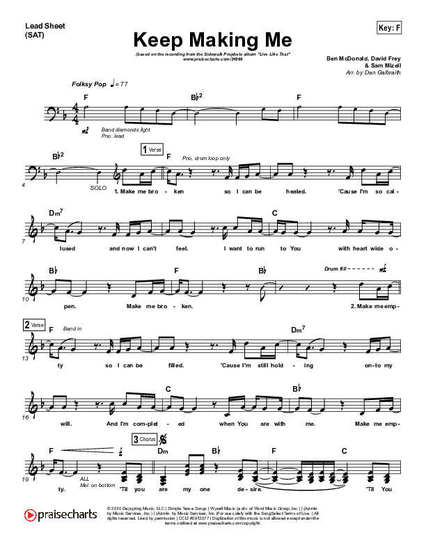 Keep Making Me Lead Sheet (SAT) (Sidewalk Prophets)